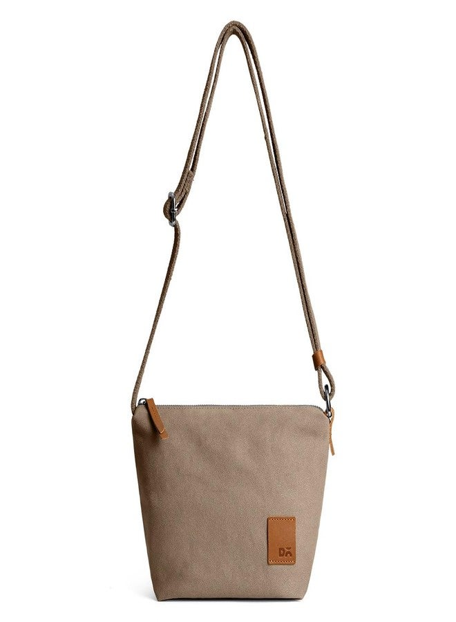 DailyObjects Slim Caddy Sling Crossbody Bag for Women, Girls | Durable Cotton Canvas with Slip Pocket | Stylish Ladies Shoulder Purse Wallet | Zippered Closure & Adjustable Strap - Khaki Beige - Image 1